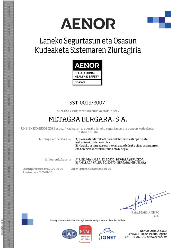 Certificado del sistema de gestión de la calidad